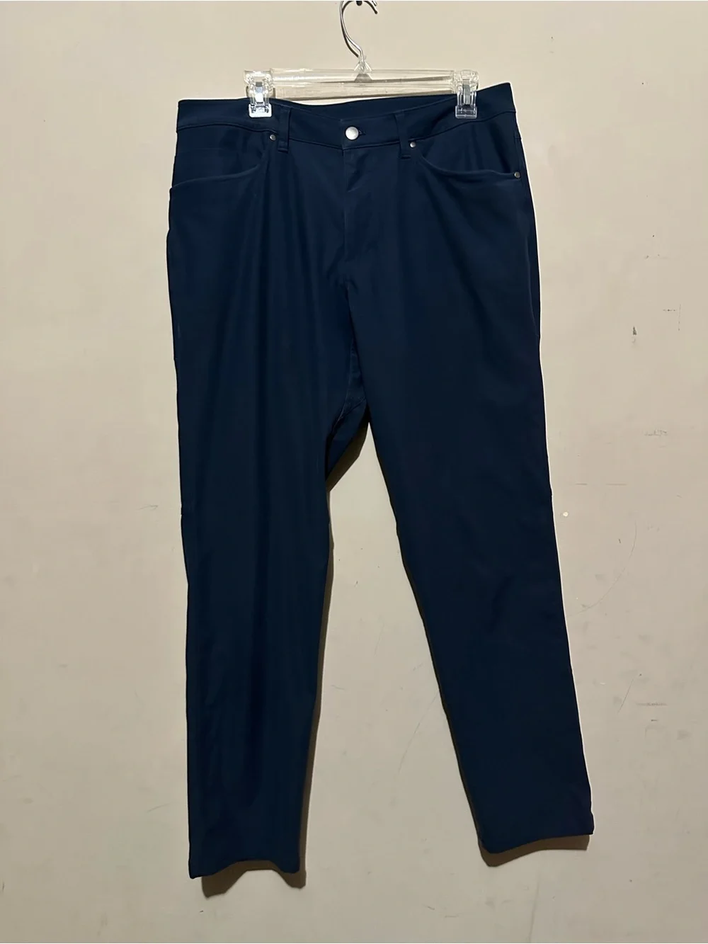 Lululemon ABC Slim Fit Warpstreme Pants Mens Sz 34 Navy Blue Chino Preppy